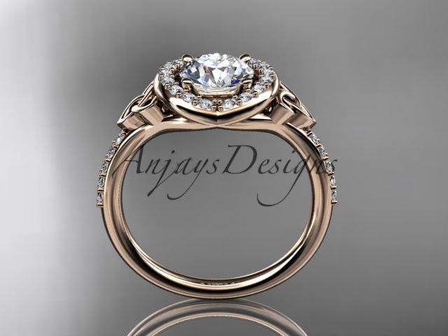 1 Carat Diamond Celtic Engagement Ring Lab Grown Diamond Halo Ring Trinity Knot Eternal Love Ring - AnjaysDesigns