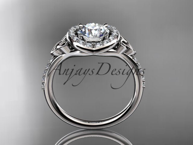 1 Carat Diamond Celtic Engagement Ring Lab Grown Diamond Halo Ring Trinity Knot Eternal Love Ring - AnjaysDesigns