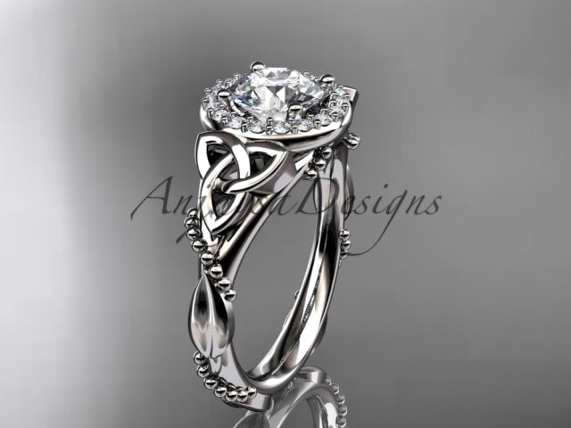 Celtic Diamond Engagement Ring 1 Carat Round Lab Grown Diamond Halo Diamond Trinity Knot Engagement Ring Nature Inspired