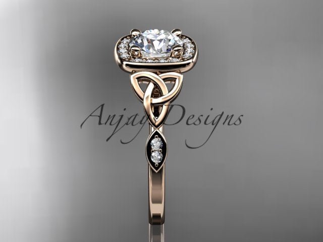 Celtic Engagement Ring 1 CT Round Lab Grown Diamond Halo Ring CVD Diamond - AnjaysDesigns
