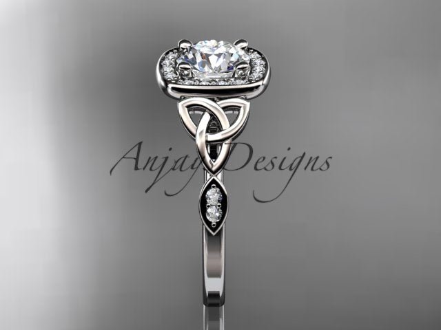 Celtic Engagement Ring 1 CT Round Lab Grown Diamond Halo Ring CVD Diamond - AnjaysDesigns