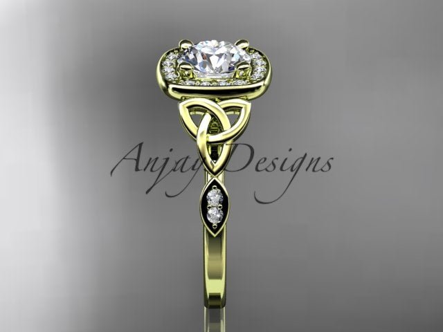 Celtic Engagement Ring 1 CT Round Lab Grown Diamond Halo Ring CVD Diamond - AnjaysDesigns