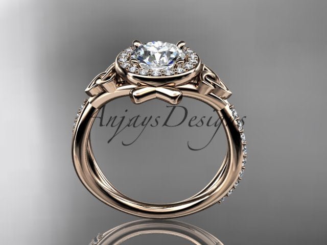Celtic Ring Round Lab Grown Diamond Halo Ring Round VS1 IGI Certified Trinity Knot Engagement Ring - AnjaysDesigns