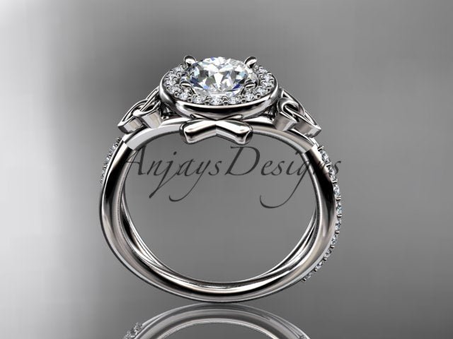 Celtic Ring Round Lab Grown Diamond Halo Ring Round VS1 IGI Certified Trinity Knot Engagement Ring - AnjaysDesigns
