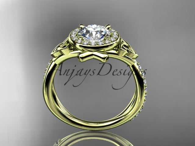 Celtic Ring Round Lab Grown Diamond Halo Ring Round VS1 IGI Certified Trinity Knot Engagement Ring