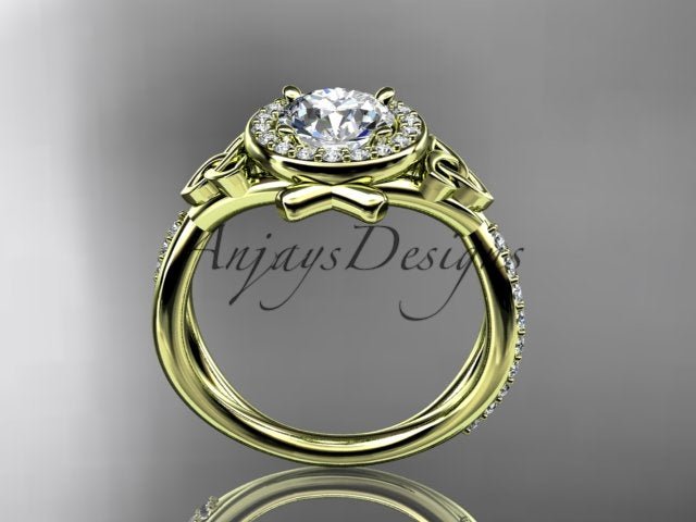 Celtic Ring Round Lab Grown Diamond Halo Ring Round VS1 IGI Certified Trinity Knot Engagement Ring - AnjaysDesigns