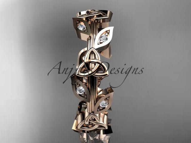 Celtic Wedding Band Nature Inspired Lab Grown Diamond Ring Celtic Knot Bridal Band - AnjaysDesigns