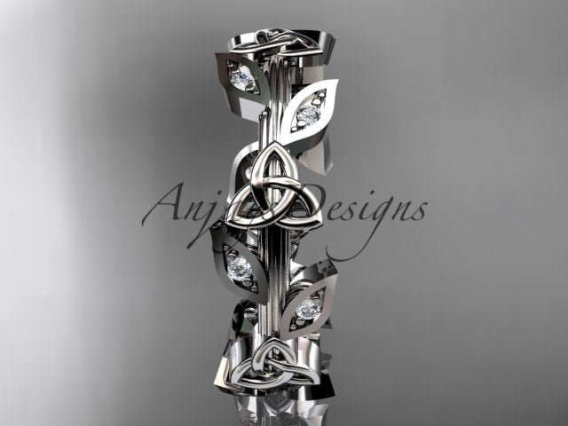 Celtic Wedding Band Nature Inspired Lab Grown Diamond Ring Celtic Knot Bridal Band - AnjaysDesigns