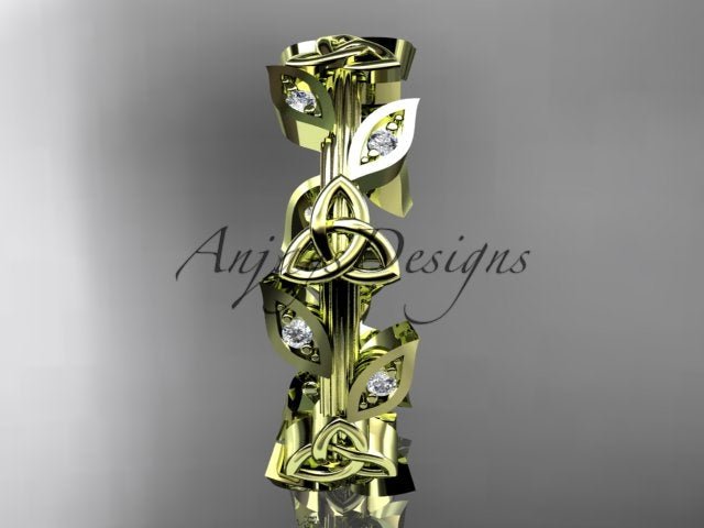 Celtic Wedding Band Nature Inspired Lab Grown Diamond Ring Celtic Knot Bridal Band - AnjaysDesigns