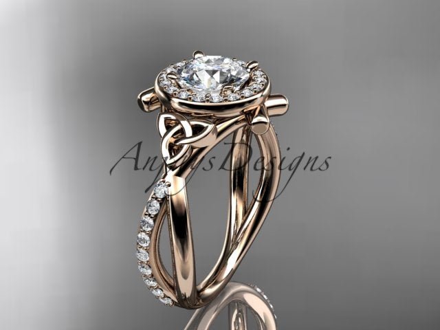 Celtic Ring Round Lab Grown Diamond Halo Ring Round VS1 IGI Certified Trinity Knot Engagement Ring - AnjaysDesigns