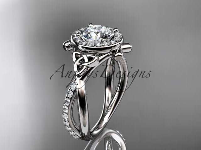 Celtic Ring Round Lab Grown Diamond Halo Ring Round VS1 IGI Certified Trinity Knot Engagement Ring - AnjaysDesigns
