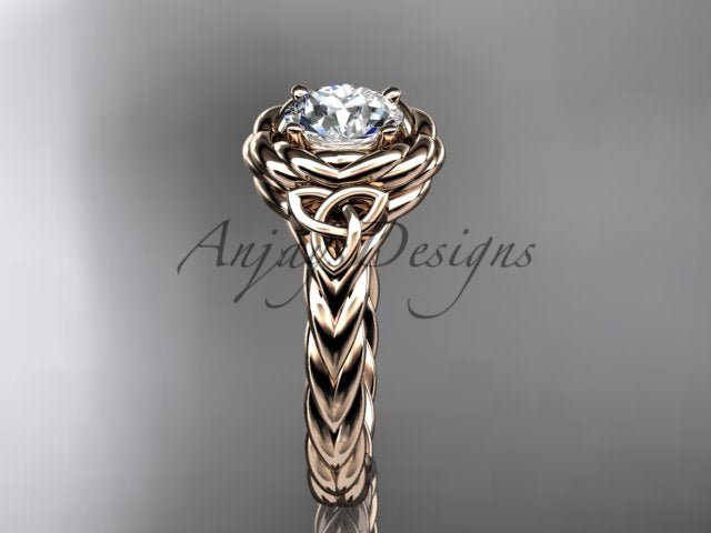 Twisted Band Rope Wedding Ring Celtic Round Lab Grown Diamond Solitaire Engagement Ring - AnjaysDesigns