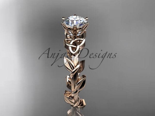 Nature Inspired Celtic Engagement Ring 1 Carat Diamond Trinity Knot Nature Ring IGI - with certification