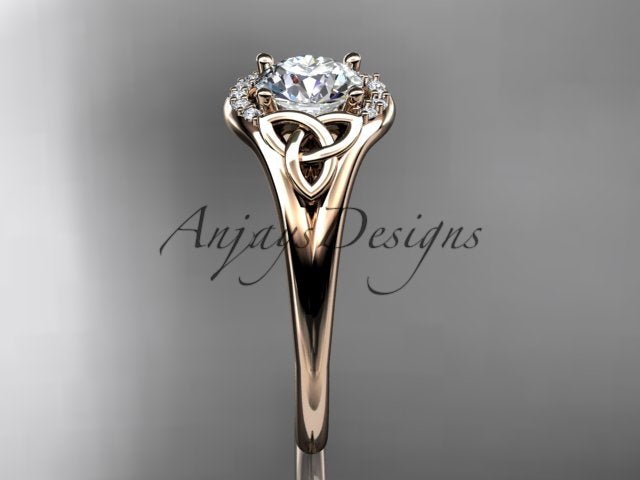 1 CT Round Lab Grown Diamond Halo Engagement Ring Celtic Trinity Knot Ring Round Cut CVD Diamond Ring - AnjaysDesigns