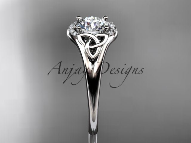 1 CT Round Lab Grown Diamond Halo Engagement Ring Celtic Trinity Knot Ring Round Cut CVD Diamond Ring - AnjaysDesigns