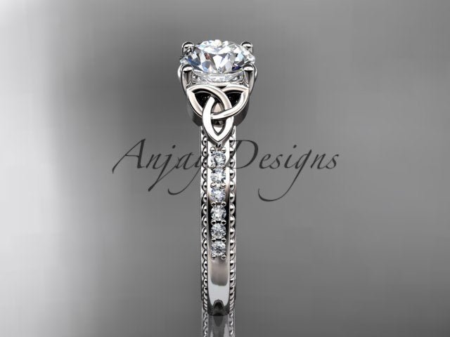 1 Carat D VS1 Round Brilliant Cut Lab Grown Diamond Celtic Engagement Ring Trinity Knot CVD Lab Created - AnjaysDesigns