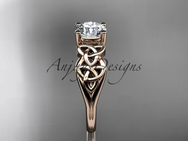 Celtic Engagement Ring 1 Carat Round D VS1 Lab Grown Diamond Solitaire Ring Trinity Knot Ring - AnjaysDesigns