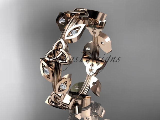 Celtic Wedding Band Nature Inspired Lab Grown Diamond Ring Celtic Knot Bridal Band - AnjaysDesigns