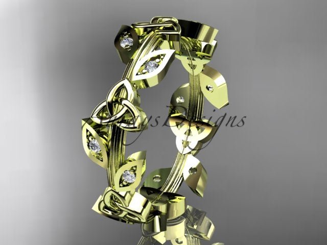 Celtic Wedding Band Nature Inspired Lab Grown Diamond Ring Celtic Knot Bridal Band - AnjaysDesigns