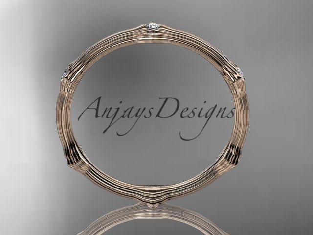 Petite Diamond Wedding Band Thin Wedding Band Nature Inspired Delicate Ring - AnjaysDesigns