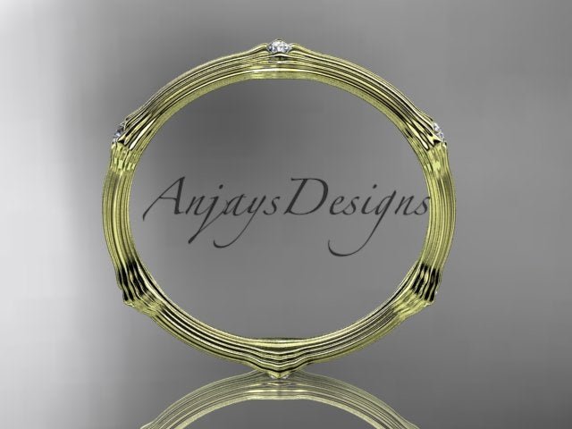 Petite Diamond Wedding Band Thin Wedding Band Nature Inspired Delicate Ring - AnjaysDesigns