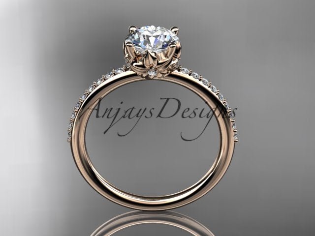 Dainty Flower Engagement Ring 1 Carat Round Lab Grown Diamond Nature Inspired Wedding Ring Minimalist Ring - AnjaysDesigns