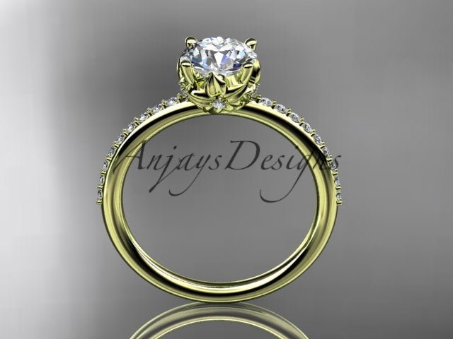 Dainty Flower Engagement Ring 1 Carat Round Lab Grown Diamond Nature Inspired Wedding Ring Minimalist Ring - AnjaysDesigns