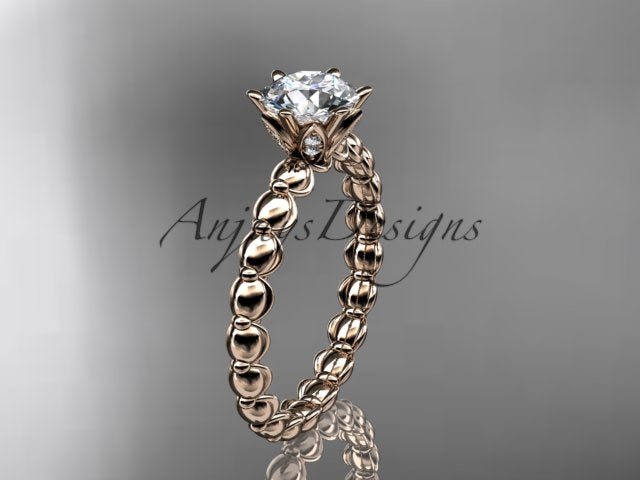 Dainty Minimalist 1 Carat IGI Certified Round Cut Lab Grown Diamond Engagement Ring Petite Band Nature Inspired - AnjaysDesigns