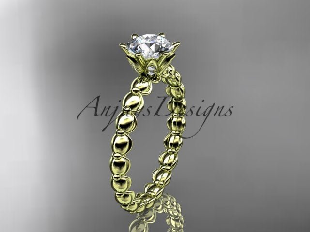 Dainty Minimalist 1 Carat IGI Certified Round Cut Lab Grown Diamond Engagement Ring Petite Band Nature Inspired - AnjaysDesigns