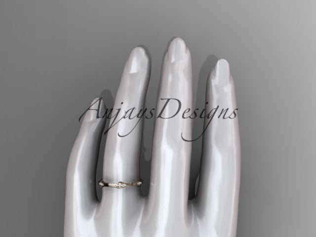 Diamond Branch Wedding Band Thin Dainty Wedding Band Nature Inspired Delicate Ring - AnjaysDesigns