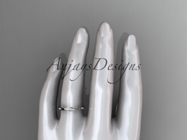 Diamond Branch Wedding Band Thin Dainty Wedding Band Nature Inspired Delicate Ring - AnjaysDesigns