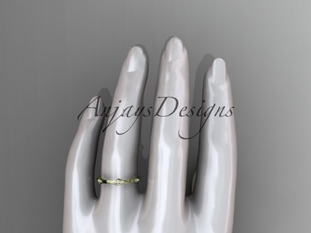 Diamond Branch Wedding Band Thin Dainty Wedding Band Nature Inspired Delicate Ring - AnjaysDesigns