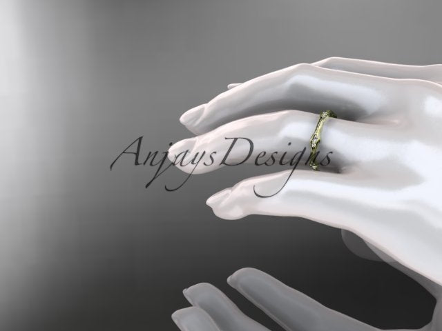 Diamond Branch Wedding Band Thin Dainty Wedding Band Nature Inspired Delicate Ring - AnjaysDesigns