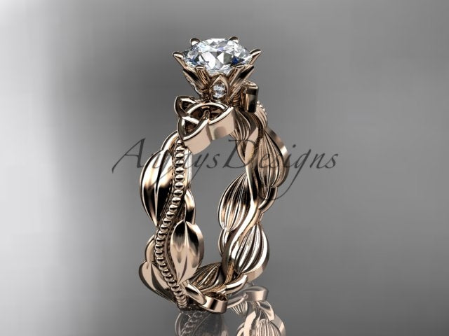 Diamond Celtic Engagement Ring Lab Grown Diamond Nature Inspired Wedding Ring
