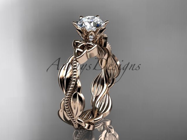 Diamond Celtic Engagement Ring Lab Grown Diamond Nature Inspired Wedding Ring - AnjaysDesigns
