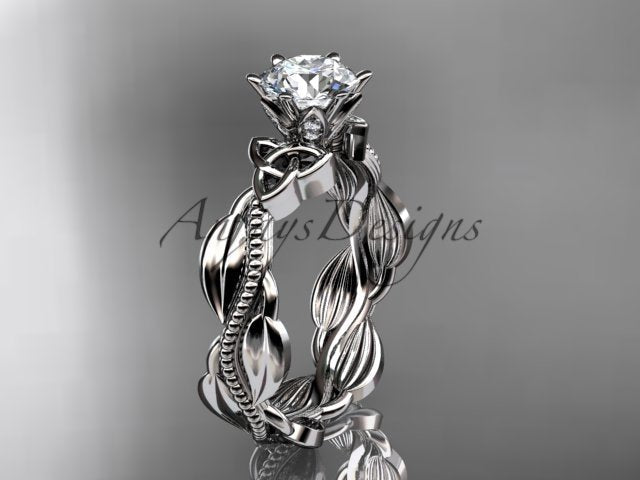 Diamond Celtic Engagement Ring Lab Grown Diamond Nature Inspired Wedding Ring - AnjaysDesigns