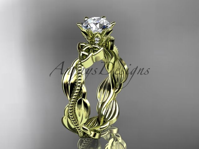 Diamond Celtic Engagement Ring Lab Grown Diamond Nature Inspired Wedding Ring