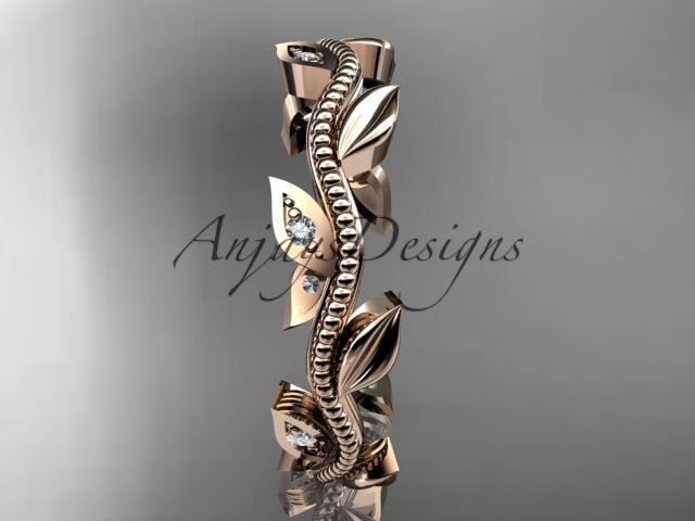 Nature Inspired Diamond Leaf Vine Wedding Band - AnjaysDesigns