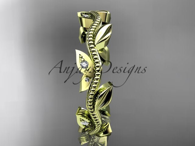 Nature Inspired Diamond Leaf Vine Wedding Band - AnjaysDesigns