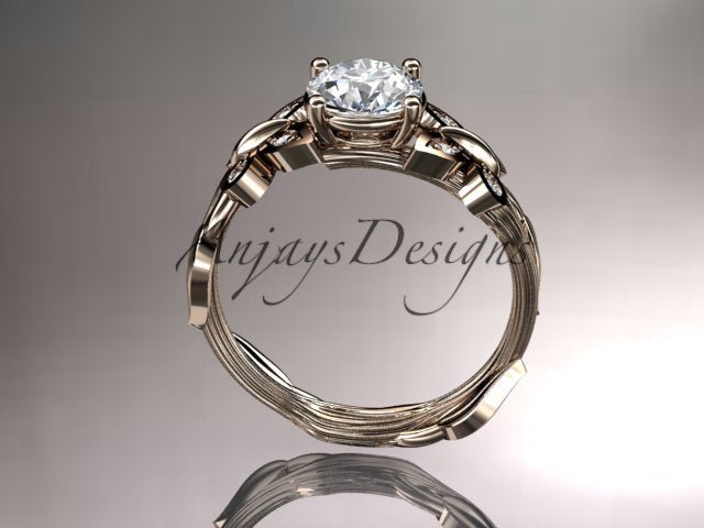 Floral butterfly engagement ring with 1 carat lab grown diamond in 14k rose gold