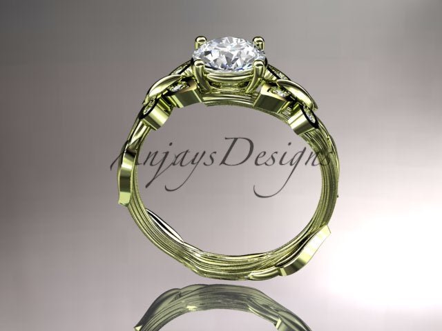 Floral butterfly engagement ring with 1 carat lab grown diamond in 14k yellow gold