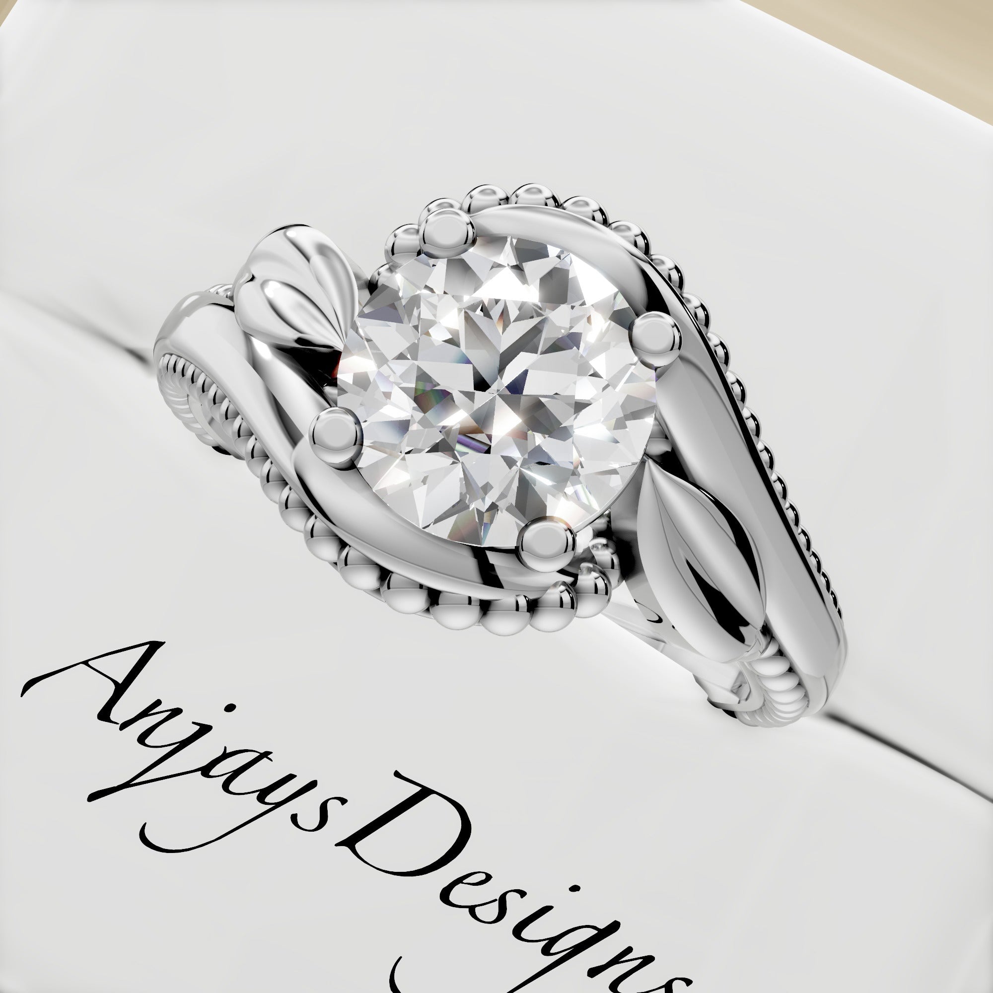Unique Nature Inspired Engagement Ring 1 CT Lab Grown Diamond Floral Ring