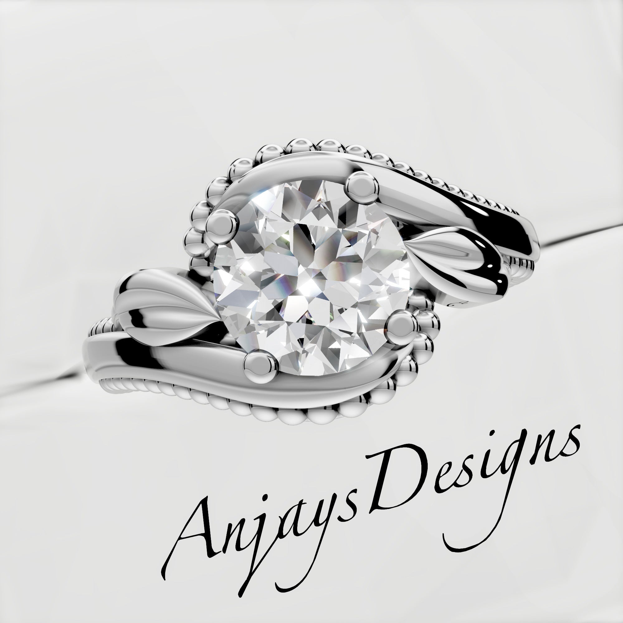 Unique Nature Inspired Engagement Ring 1 CT Lab Grown Diamond Floral Ring