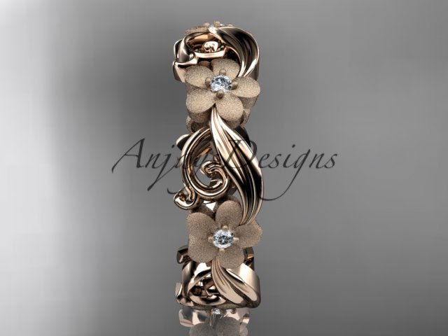 Diamond Flower Ring Nature Inspired Wedding Band Lab Grown Diamond - AnjaysDesigns