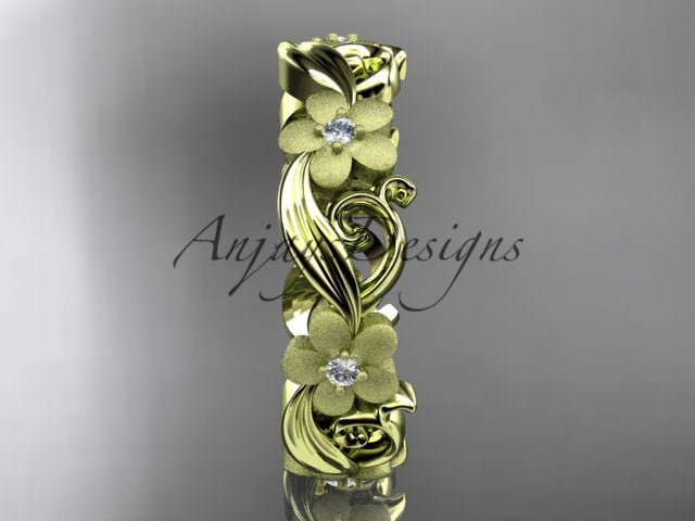 Diamond Flower Ring Nature Inspired Wedding Band Lab Grown Diamond - AnjaysDesigns