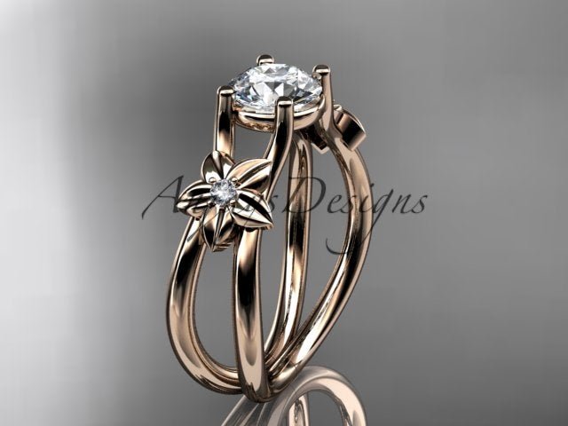 Flower Engagement Ring 1 Carat Round Lab Grown Diamond Nature Inspired Engagement Ring Unique Diamond Ring - AnjaysDesigns