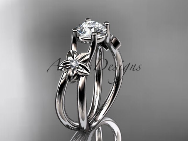 Flower Engagement Ring 1 Carat Round Lab Grown Diamond Nature Inspired Engagement Ring Unique Diamond Ring - AnjaysDesigns