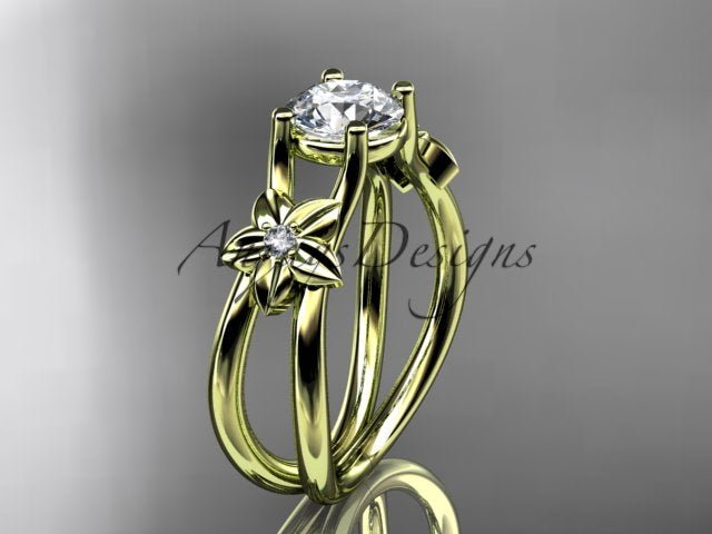 Flower Engagement Ring 1 Carat Round Lab Grown Diamond Nature Inspired Engagement Ring Unique Diamond Ring - AnjaysDesigns