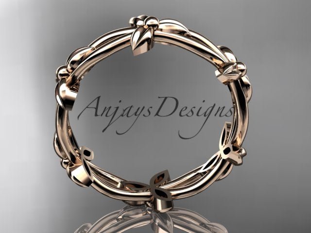 Petite Flower Wedding Band Floral Nature Inspired Ring Dainty Minimalist Ring - AnjaysDesigns