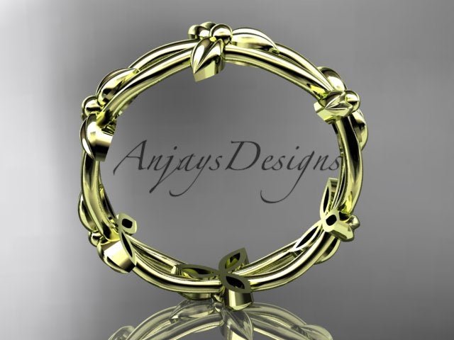 Petite Flower Wedding Band Floral Nature Inspired Ring Dainty Minimalist Ring - AnjaysDesigns